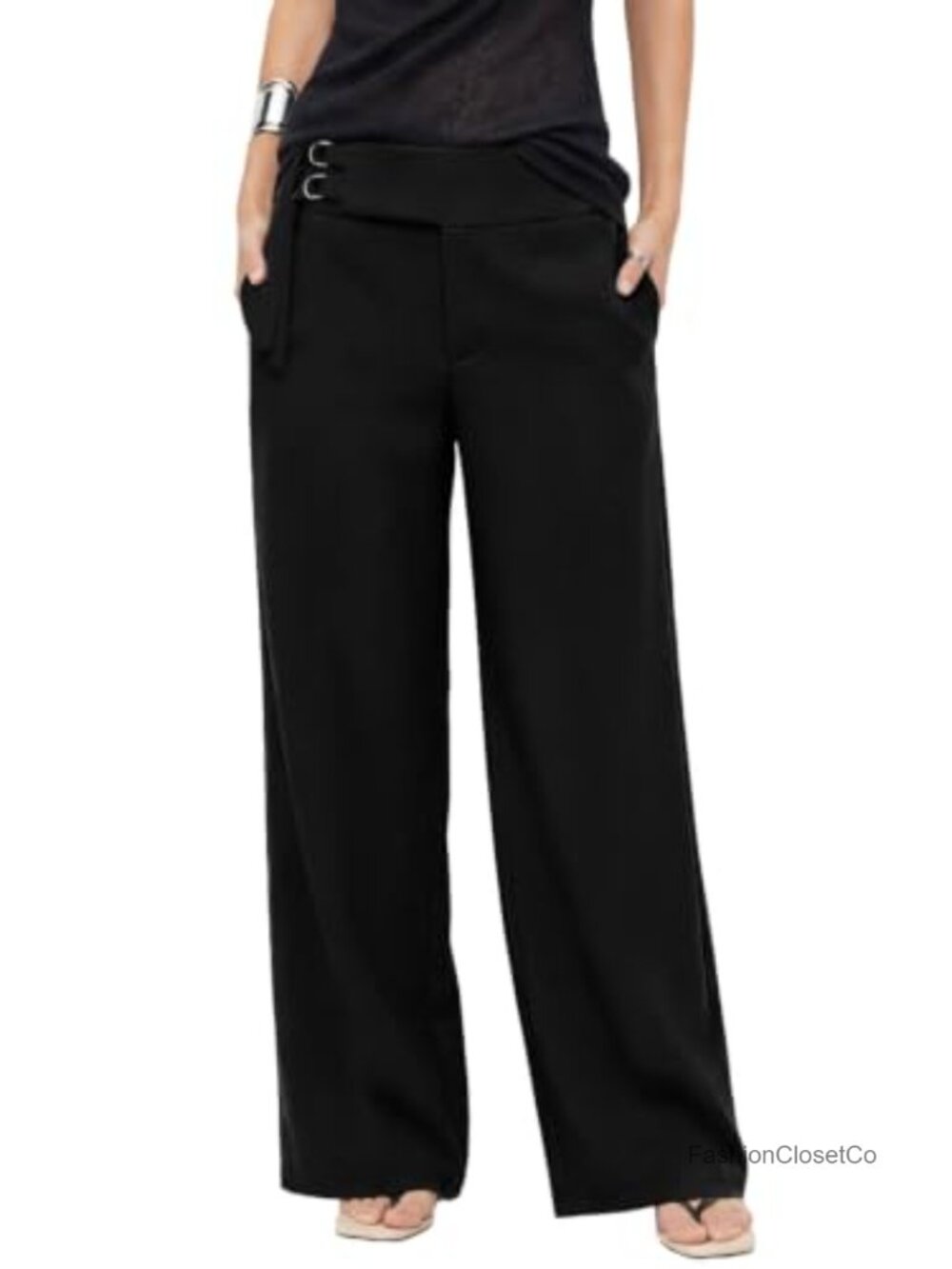 Astylish Women Wide Leg Work Pants High Waisted Palazzo Trousers with Belt